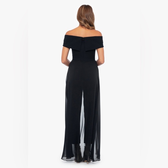 NWT Xscape OFF THE SHOULDER SCUBA CREPE AND CHIFFON JUMPSUIT Sz 16 - Picture 2 of 2